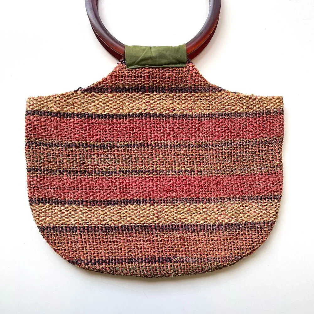 Vintage 40s 50s Striped Straw and Lucite Market Handbag Purse Bag - Picture 2 of 6